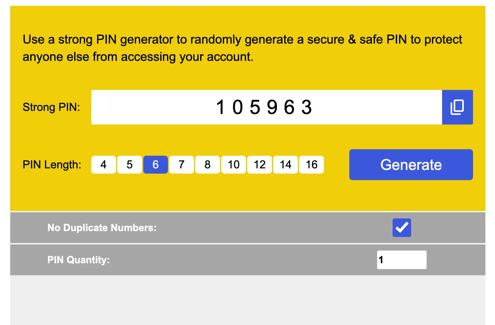 Strong PIN Generator